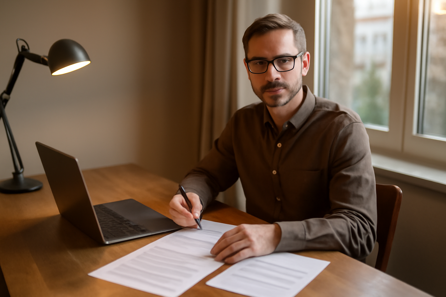 Rédaction du bon bail : table avec contrat de location, ordinateur et documents juridiques