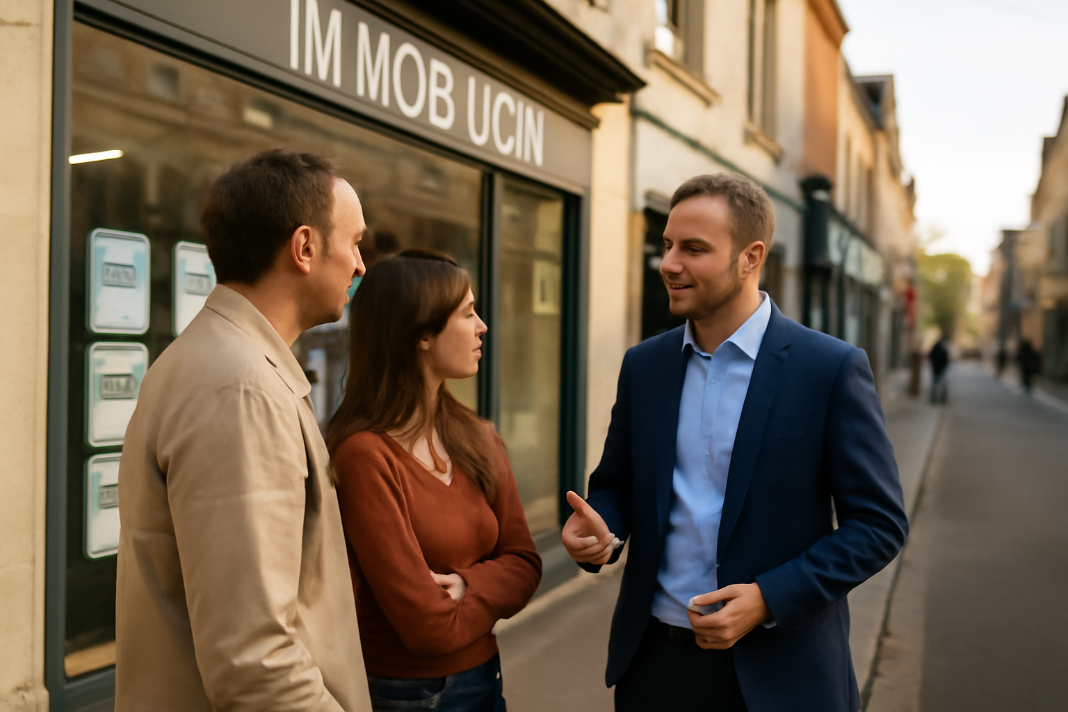 AGT immobilier à Beauvais, agence locale avec vitrine et conseiller en discussion