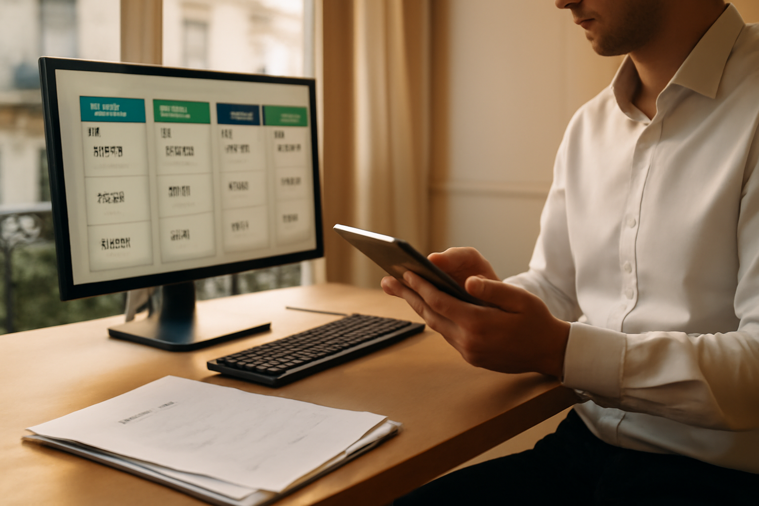 crm proprietes privees sur écran avec tableau de pipeline immobilier et dossier client