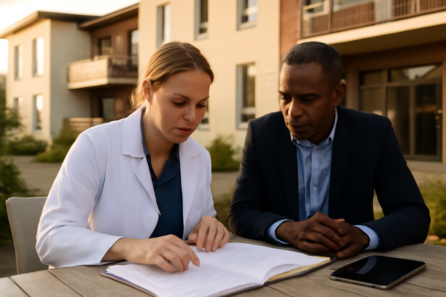 Investir dans une maison de retraite : vue d’un EHPAD avec investisseurs et documents de bail