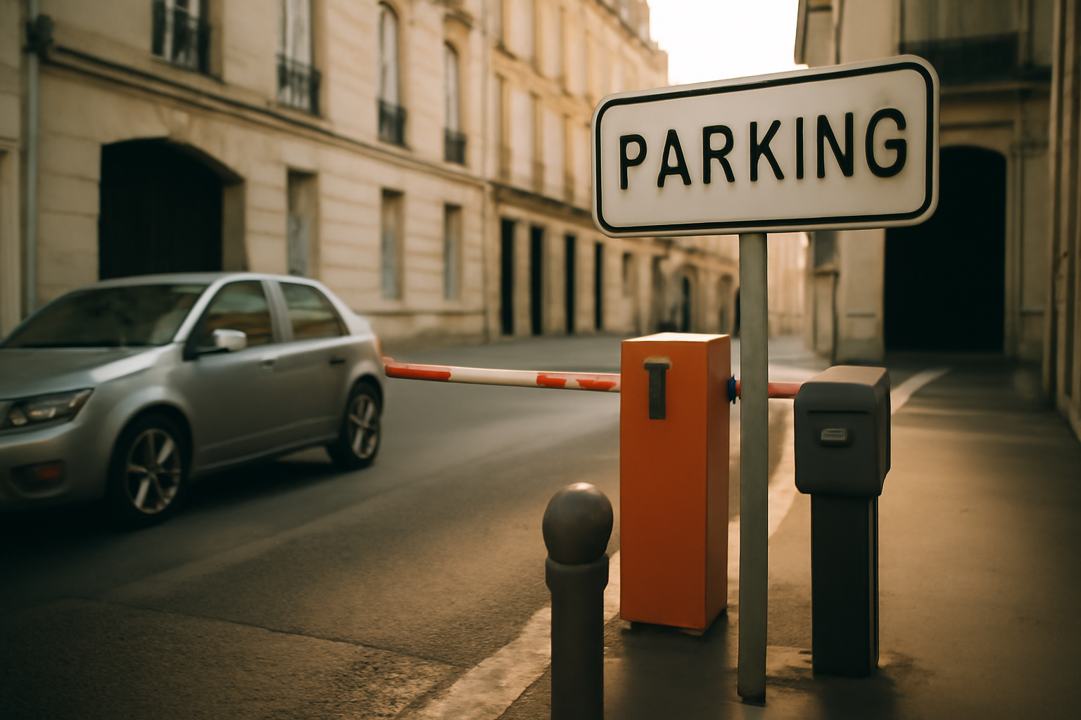 investir dans les parking : place de stationnement en ville, entrée d'un parking sécurisé