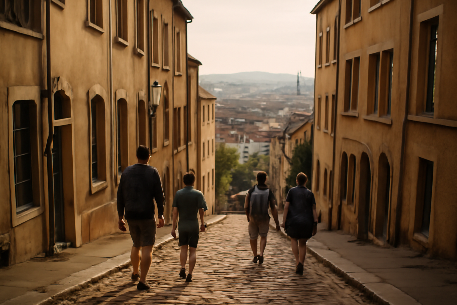 Vue sur Lyon depuis la Croix-Rousse avec pentes et ruelles typiques