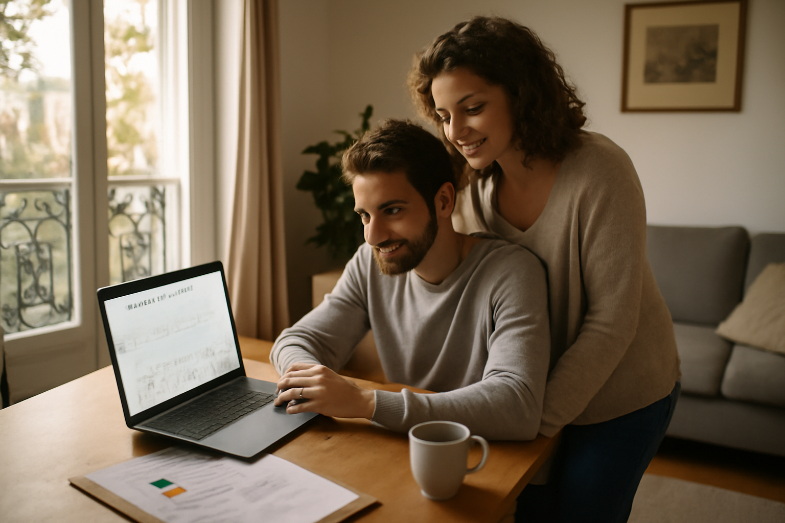 Suivi des annonces immobilières avec castorus sur un ordinateur portable, documents de vente et affichage de prix