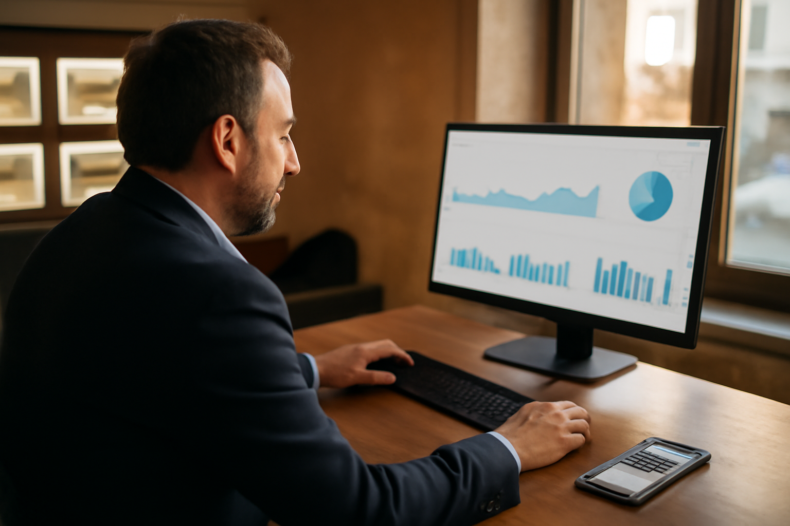 Mee vues immobilier : suivi des vues sur un écran d’analytics, Notaire/agent en agence