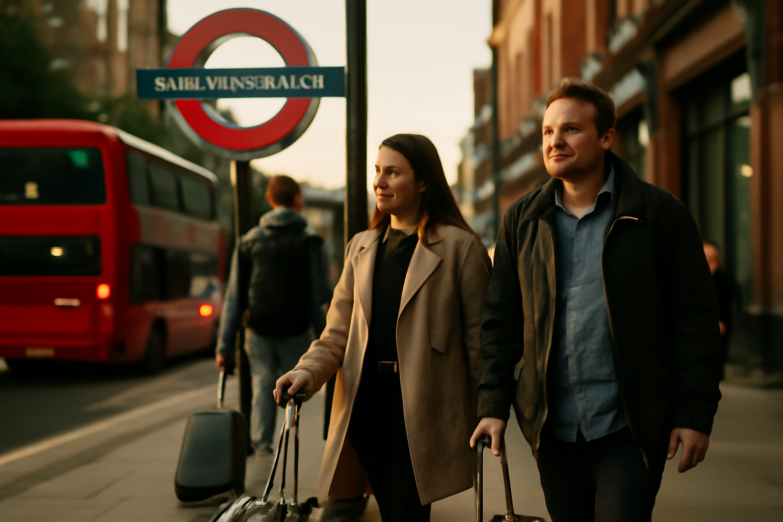 quartier Londres près d’une station de métro, rue animée et éclairage du soir
