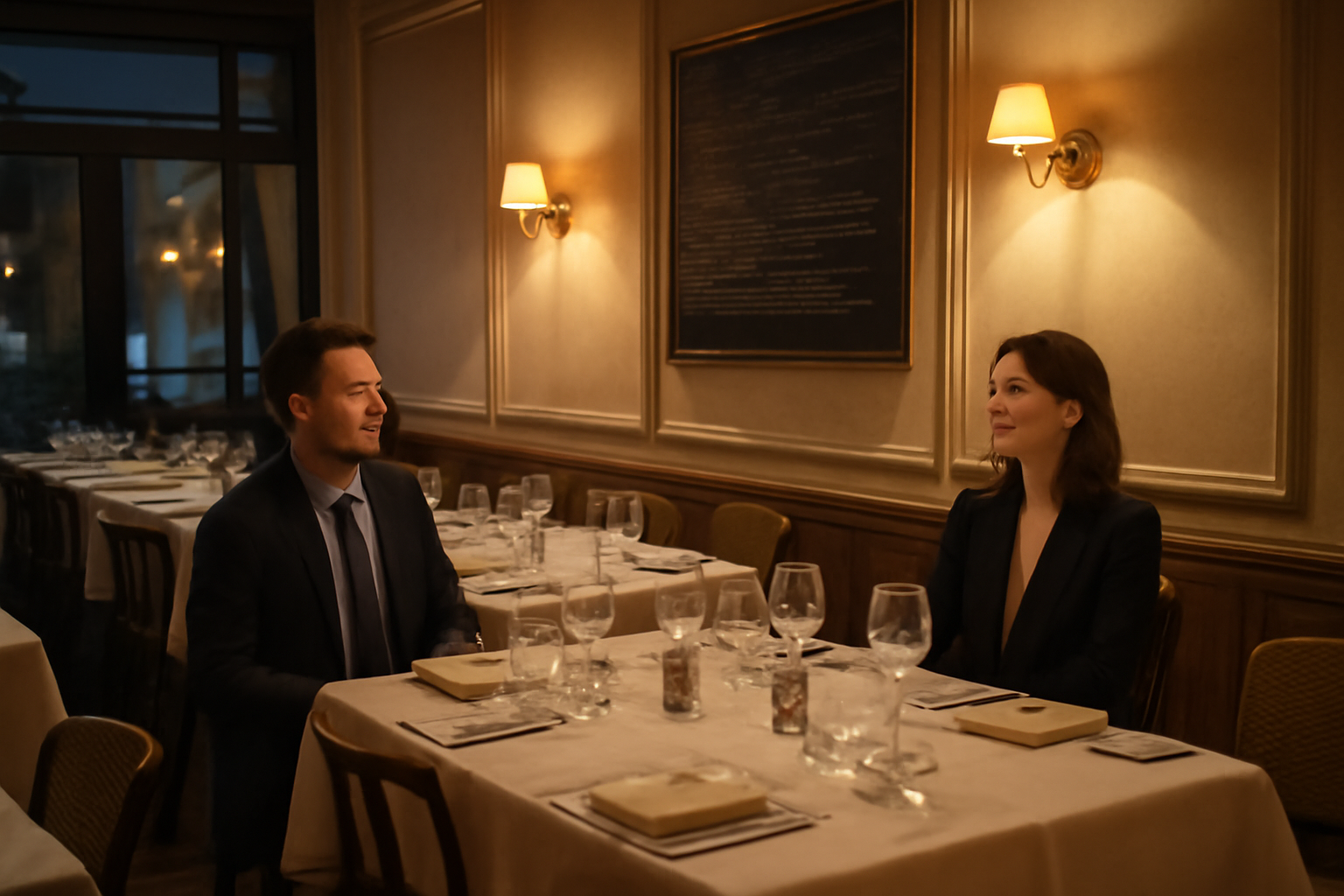restaurant levallois : salle à Levallois-Perret avec tables dressées et lumière chaude