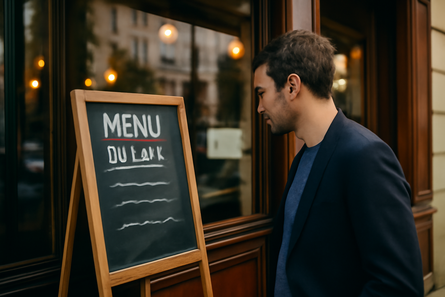 restaurant levallois : carte et menus affichés près de la porte à Levallois-Perret