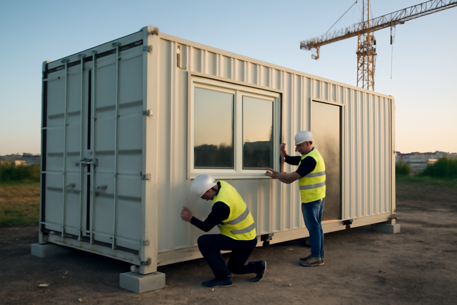 conteneur aménagé clés en main avec isolation et fenêtres lors de la livraison sur site en France