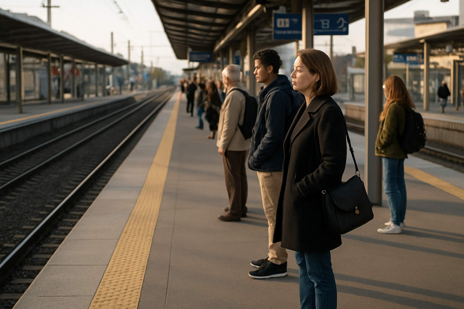 Quais d’une gare du Grand Paris Express, voyageurs attendant un train, ambiance urbaine en Île-de-France