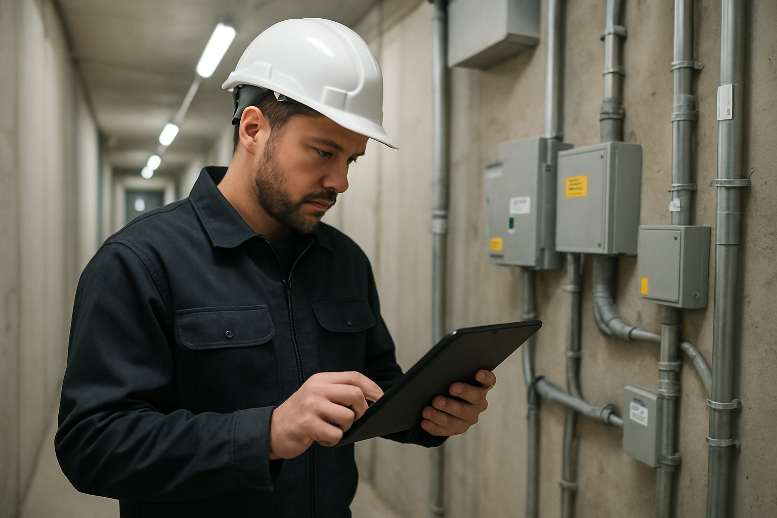Technicien consultant des plans de récolement et vérifiant des emplacements de réseaux