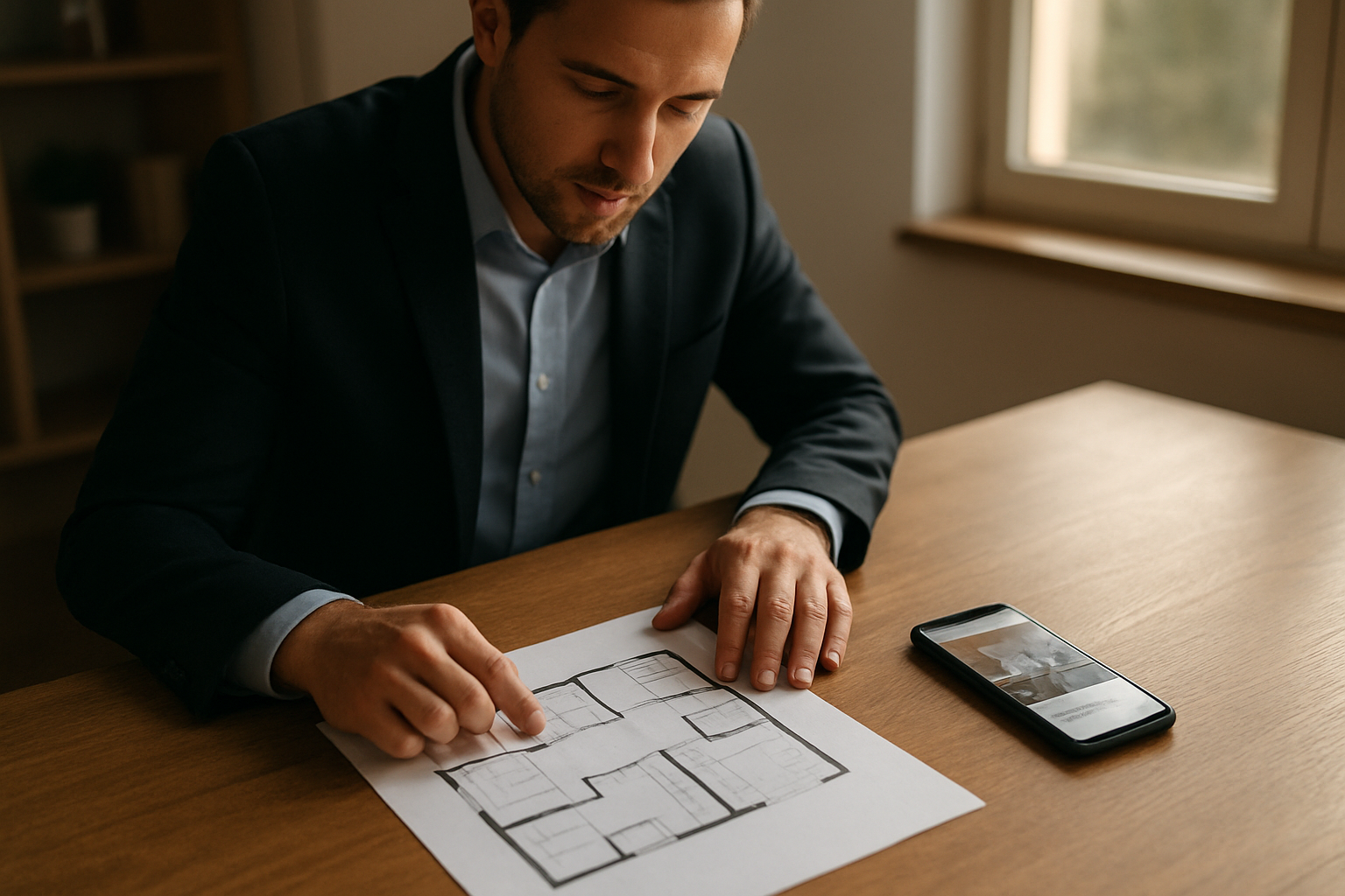 Plan d’appartement montrant une pièce de vie et deux chambres