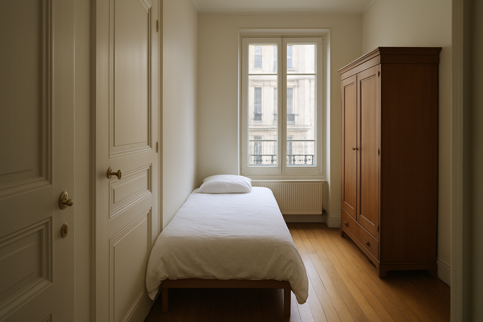 Chambre en enfilade avec accès par une porte et fenêtre