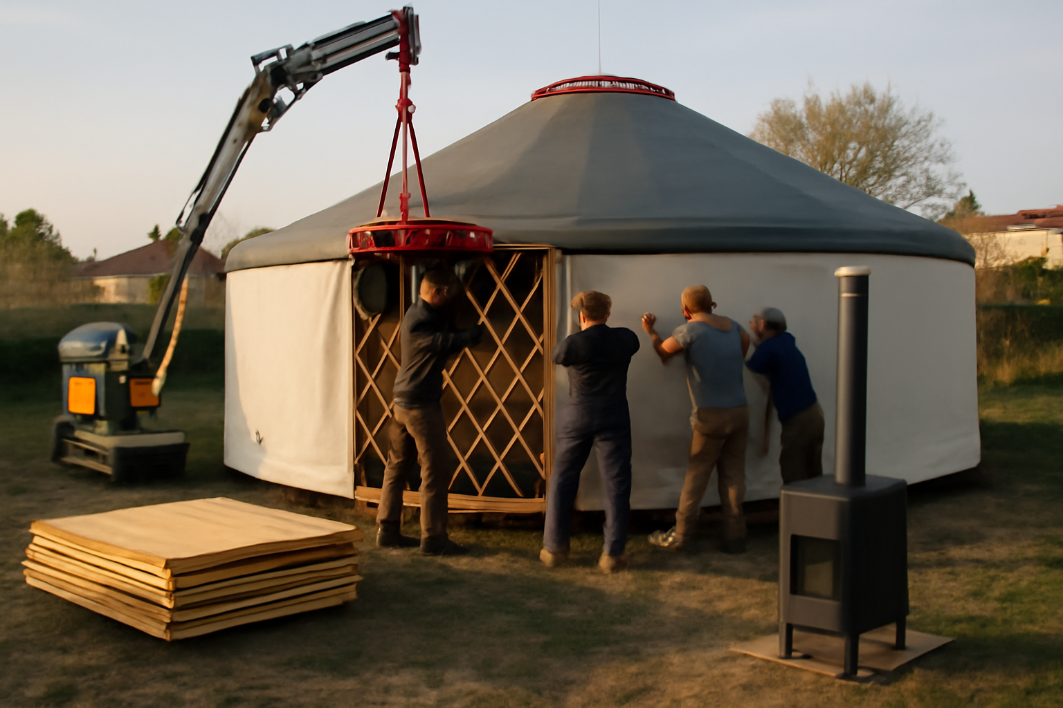 yourte contemporaine en France, installation et livraison sur un terrain résidentiel
