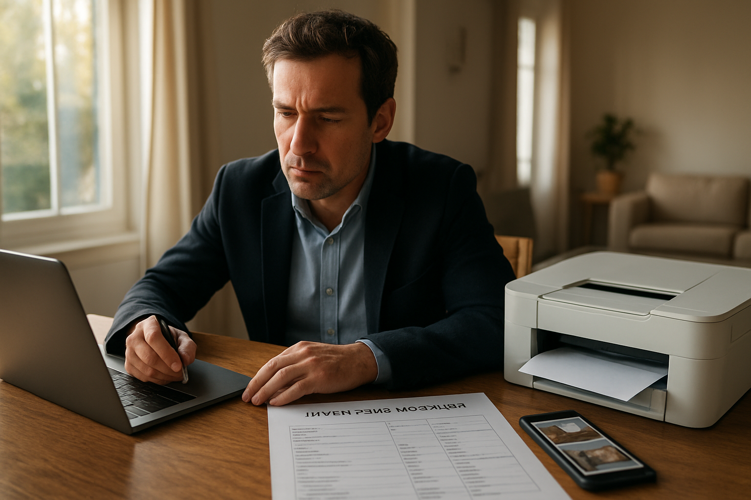 Liste de mobilier pour logement meublé : inventaire par pièces sur table